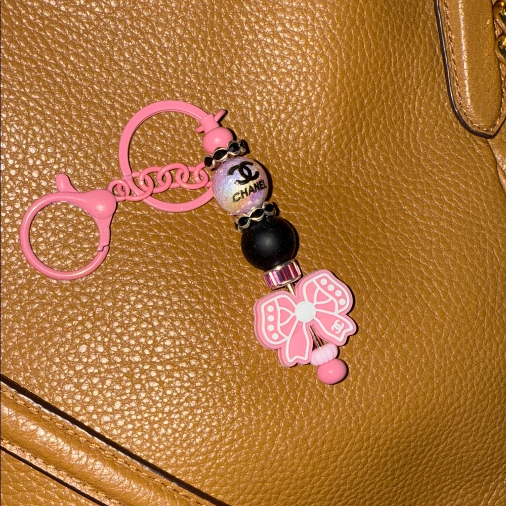 Fashion Pink and Black Bow Keychain